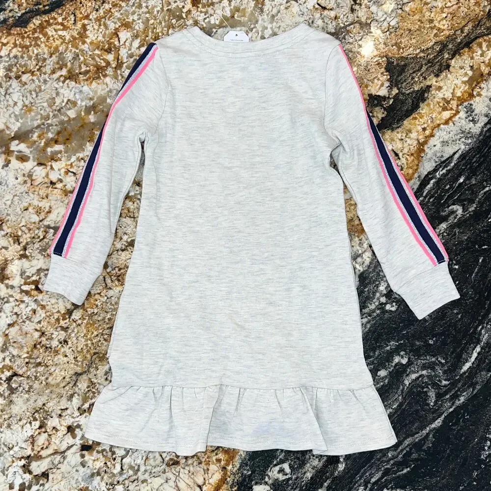 NWT Nautica Girls' Grey Ruffle Logo Dress (SZ 4) & Navy Stripe Leggings (SZ 4T)